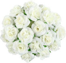 KESOTE Mini Ivory White Roses Artificial Flowers Bulk, Small Silk Fake