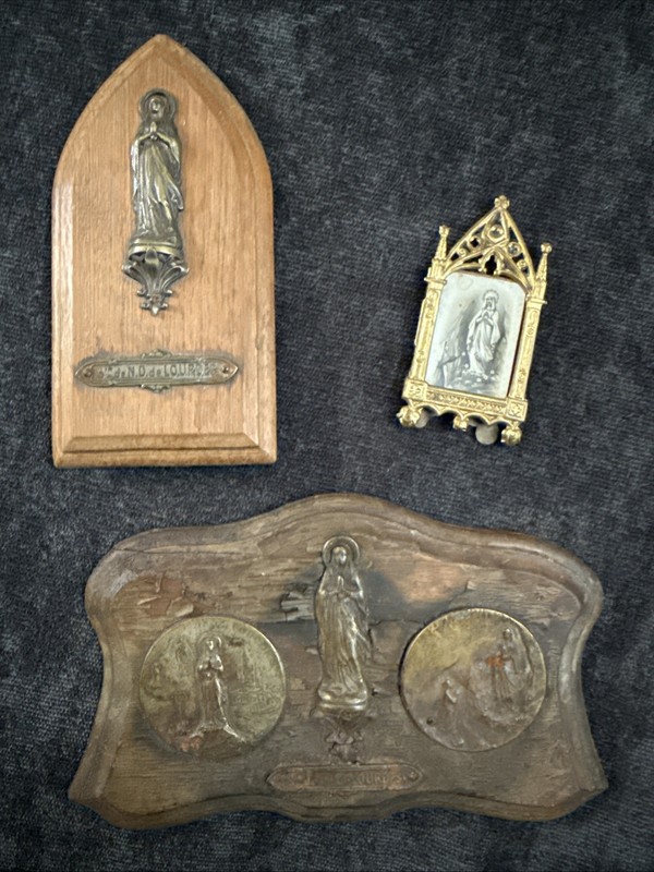 Antique Lourdes Stand Plaques Lot of 3