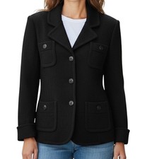 St John Caviar Santana Knit Blazer Jacket Women 6 Black Button Pockets Old Money