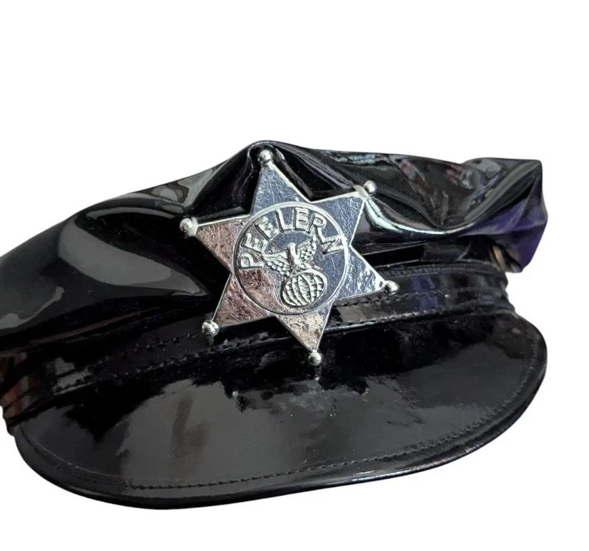 Vinyl Police Officer Hat Cap Costume Dominatrix Peeler Cop Patent Leather Black - Image 4 of 4