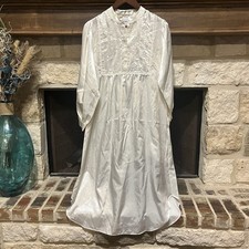 Erika Taylor Vintage Embroidered Lace Satin Long Nightgown Size S