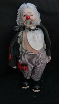 Hobo Clown Porcelain Doll Smoking Cigar Striped Pants Collectible