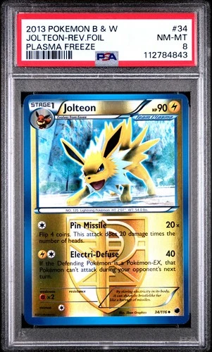 2013 POKEMON PLASMA FREEZE JOLTEON #34 REVERSE FOIL PSA 8 NM #112784843