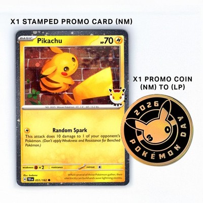 Pikachu 051 (Cosmo Holo) (NM) Promo+COIN - Pokemon Day Stamp - SV05