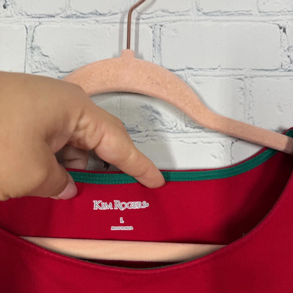 Camisa de manga larga de Navidad para mujer grande roja tejida con cuentas adornada top elástico Foto 4 de 4