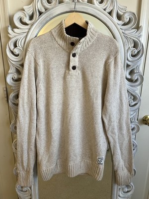 Aeropostale Men's Beige Quarter Button Collar Knit Sweater Pullover Size L