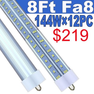 12 Pack T8 FA8 8FT LED Shop Lights Single Pin 144W LED Tube Light Bulbs 6500K