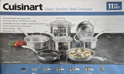 Cuisinart 11pc Classic Stainless Steel Pots and Pans Cookware Set with Glass Lid