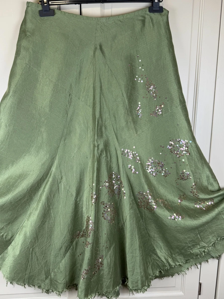 Jupe Longue Jigsaw Femme – Taille 10 UK, Vert Floral, Coton Et Soie, Très Bon état