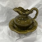 Vintage McCoy Pitcher Wash Bowl Basin Set, Olive Green