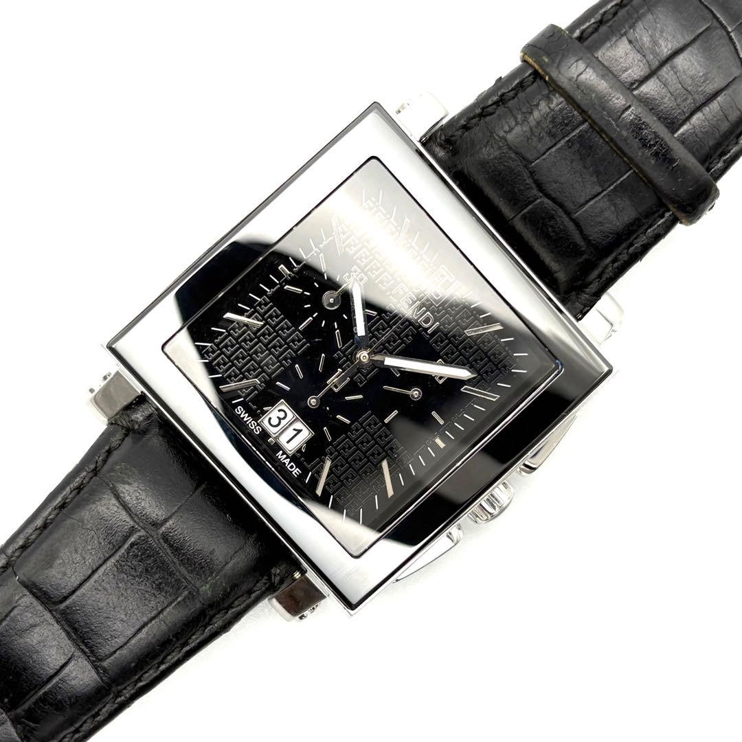 Fendi Quadro Ceramic Chronograph Men's Quartz 39mm Used Authentic