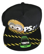 Despicable Me Minions Black Snapback Baseball Cap Google Eyes "OOPS"- Youth NWT