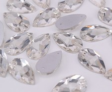 13x22mm Sew On Crystal Rhinestone Teardrop White Glass Jewels Faceted Bead
