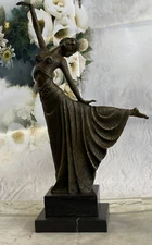 LARGE DIMITRI CHIPARUS DANCER ART DECO BRONZE SCULPTURE MARBLE BASE FIGURINE