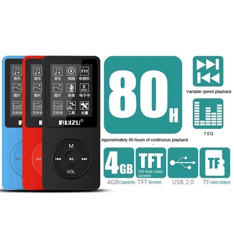 RUIZU X02 MP3 Music Player Sport Mini Lossless HIFI Recorder FM Radio 16GB/8G/4G - Image 3 of 4