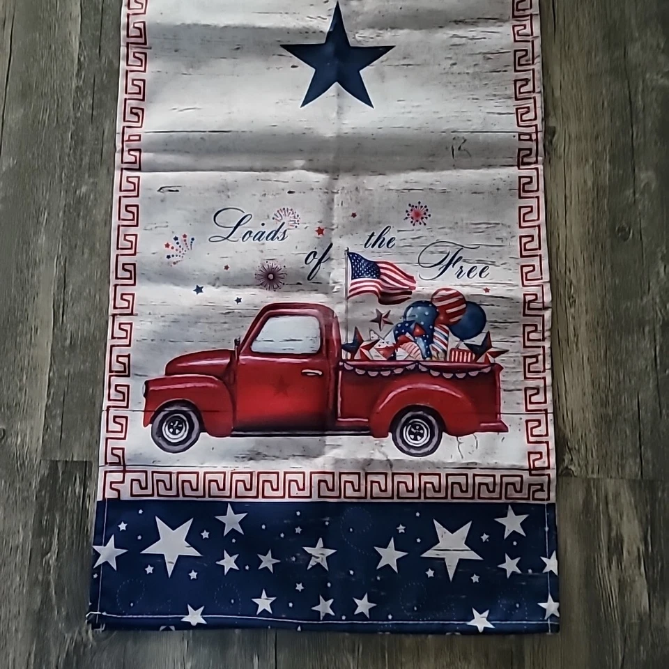 New 4th of July Table Runner Vinyl blend Farmhouse Red Truck 13" x 90" - Image 2 of 4