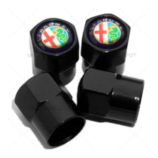 4pcs Hex Alfa Romeo Car Wheels Tire Air Valve Caps Stem Dust Cover Decor Black