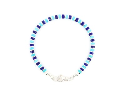 4mm Blue Arizona Turquoise & Royal Blue Lapis Lazuli Bracelet in Sterling Silver