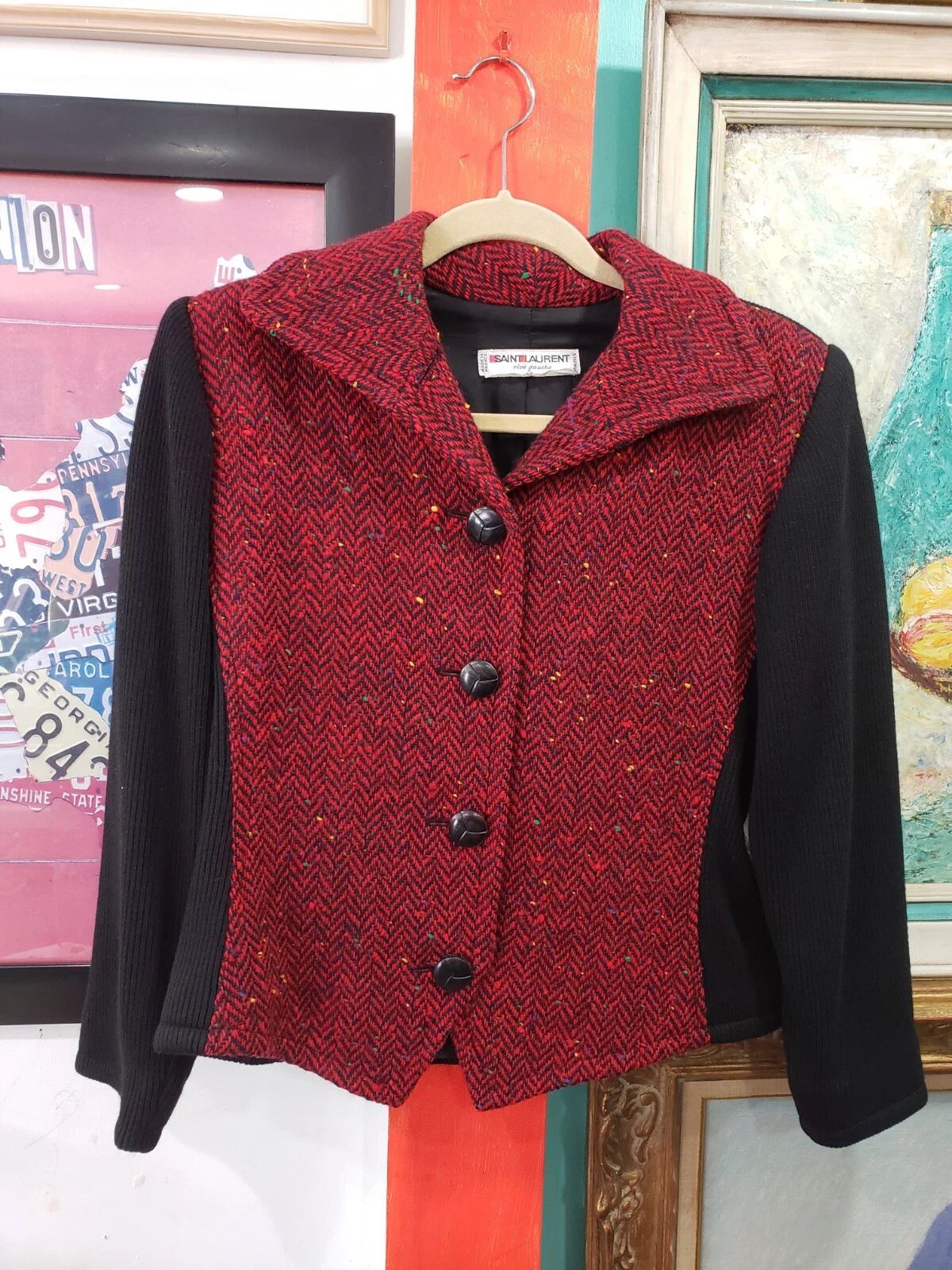 SAINT LAURENT (YSL) Giacca Vintage anni '80 SAINT LAURENT RIVE GAUCHE Lana Rossa Vlk 38 Made in France