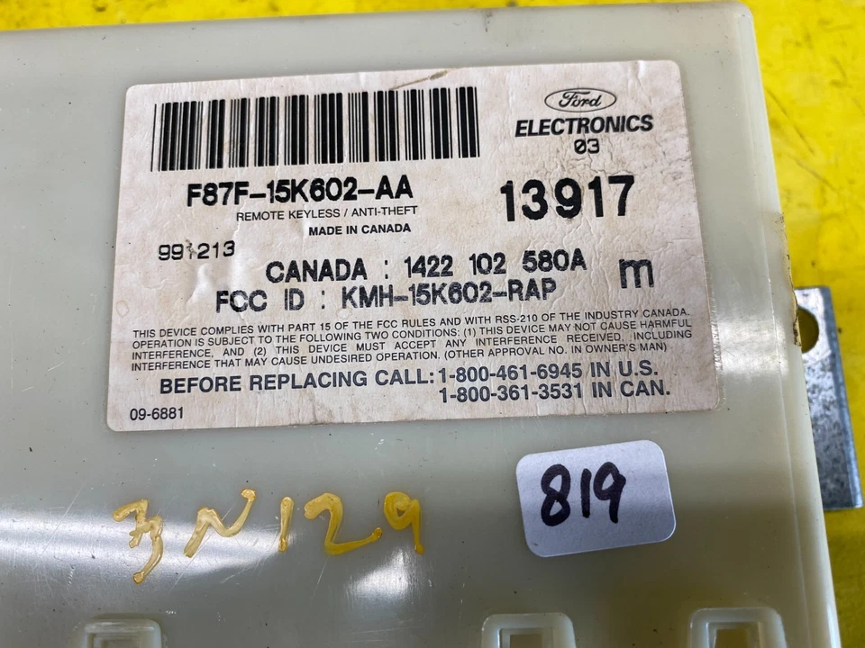 Ford Expedition 1998-2003 módulo de control de bloqueo antirrobo OEM F87F-15K602-AA Foto 2 de 4