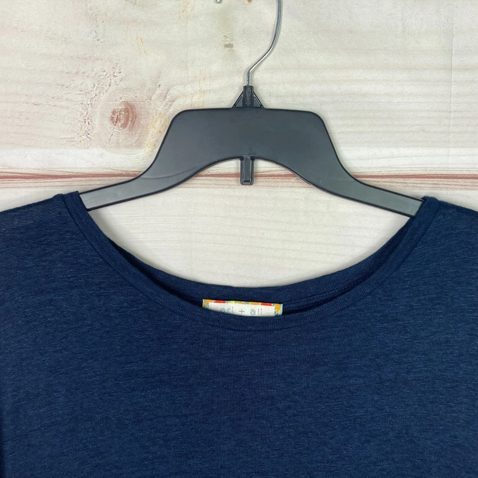 Eri + Ali Топ женщин S синий льняной футболка декольте оборки рукав разделить назад - Изображение 2 из 4