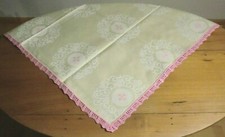 Tischdecke cognacfarben 120x160 Stickerei Häkelborte rosa Baumwoll-Damast MS48