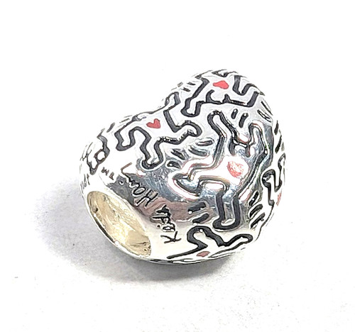 Authentic Pandora Charm, Keith Hardy Line Art People Heart, #792224C01, Silver