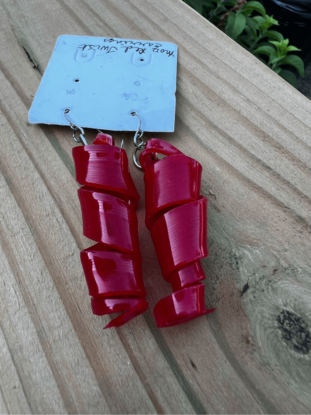 Large Red Plastic Twist Statement Dangle Drop Ear… - image 8