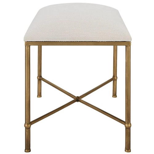 Uttermost Avenham Contemporary Iron and Fabric Small Bench - Antique Gold/ White - Picture 4 of 6