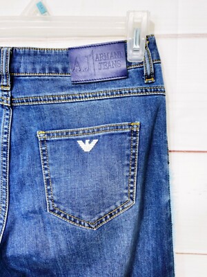 AJ Armani Jeans Womens Capo Campione Jeans Size 28 Blue Fringed