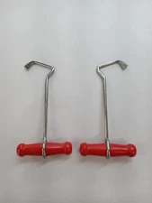 Vintage Pair Of Red Wood Handled Boot Strap Hooks