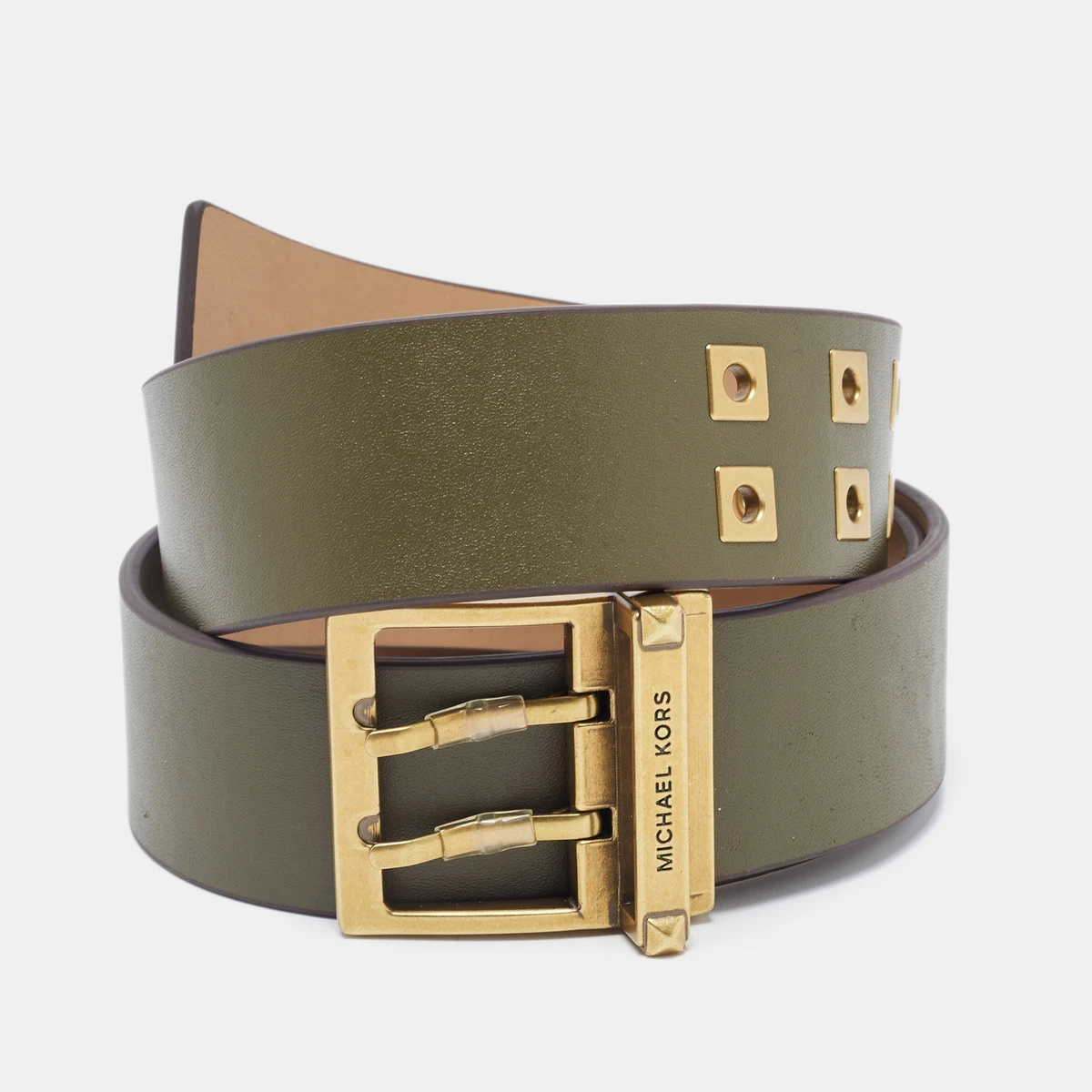 Michael Kors Olive Green Leather Eyelet Buckle Belt M