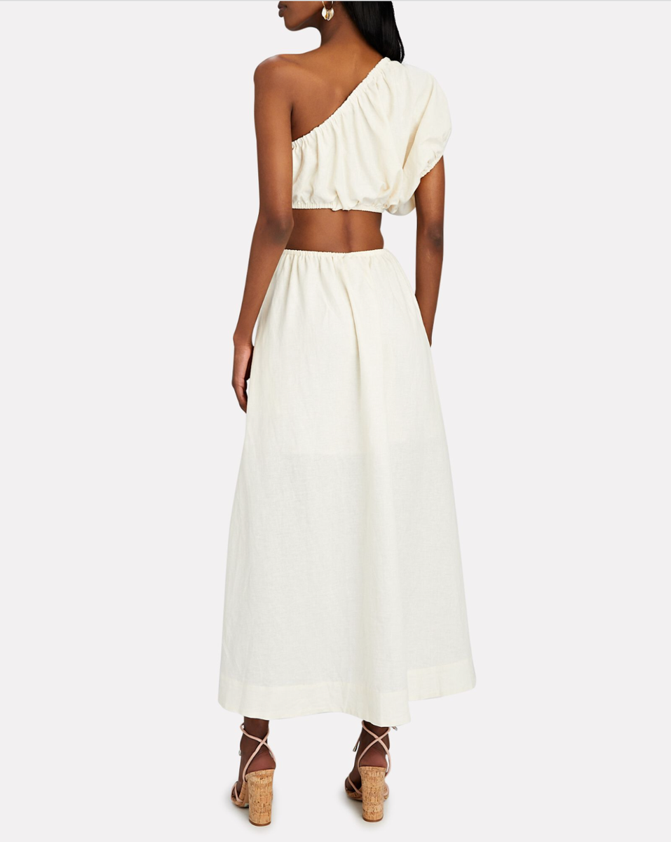 Farm Rio Off White One Shoulder Maxi Dress M Cutout Linen Farm Rio Off White One Shoulder Maxi Dress M Cutout Linen