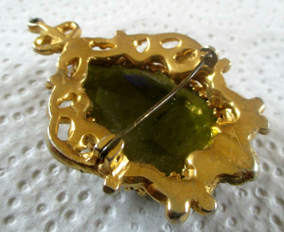 Broche Ancienne Or Avec Cabochon Topaze à Facettes - Bijou Vintage En Parfait État - Modèle 4453