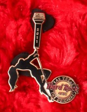 Hard Rock Cafe Pin Las Vegas Silhouette Girl  stripper hat lapel mic swing nude