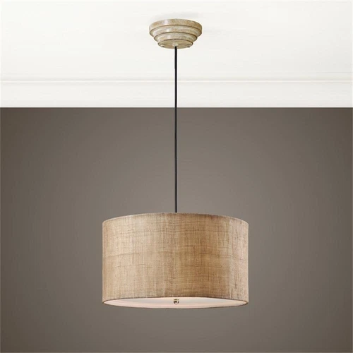 Uttermost Dafina 3-Light Iron and Linen Weave Drum Pendant in Brown - Picture 2 of 2