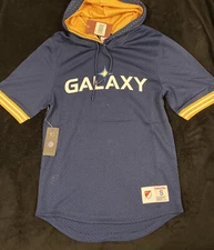 LA Galaxy Mens Mitchell and Ness mesh hoody short sleeve. Blue/Yellow Size S NWT