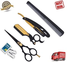 Professional Barber Hair Shaving Razor Straight Knife Navaja& BARBER SCISSOR 5.5