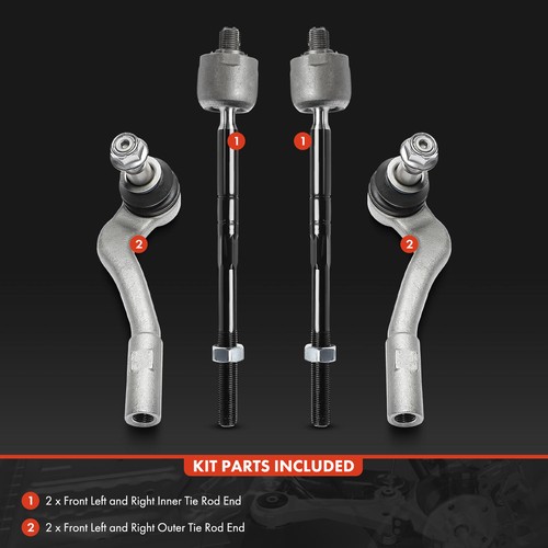 4Pcs Front Inner & Outer Tie Rod End Kit for Mercedes-Benz W204 C230 W212 E350 - Picture 3 of 11