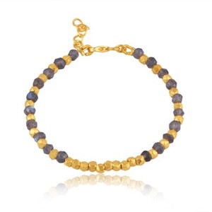 Authentic Labradorite Handmade Yellow Gold Plated Beaded Bracelet Jewelry For Women's
