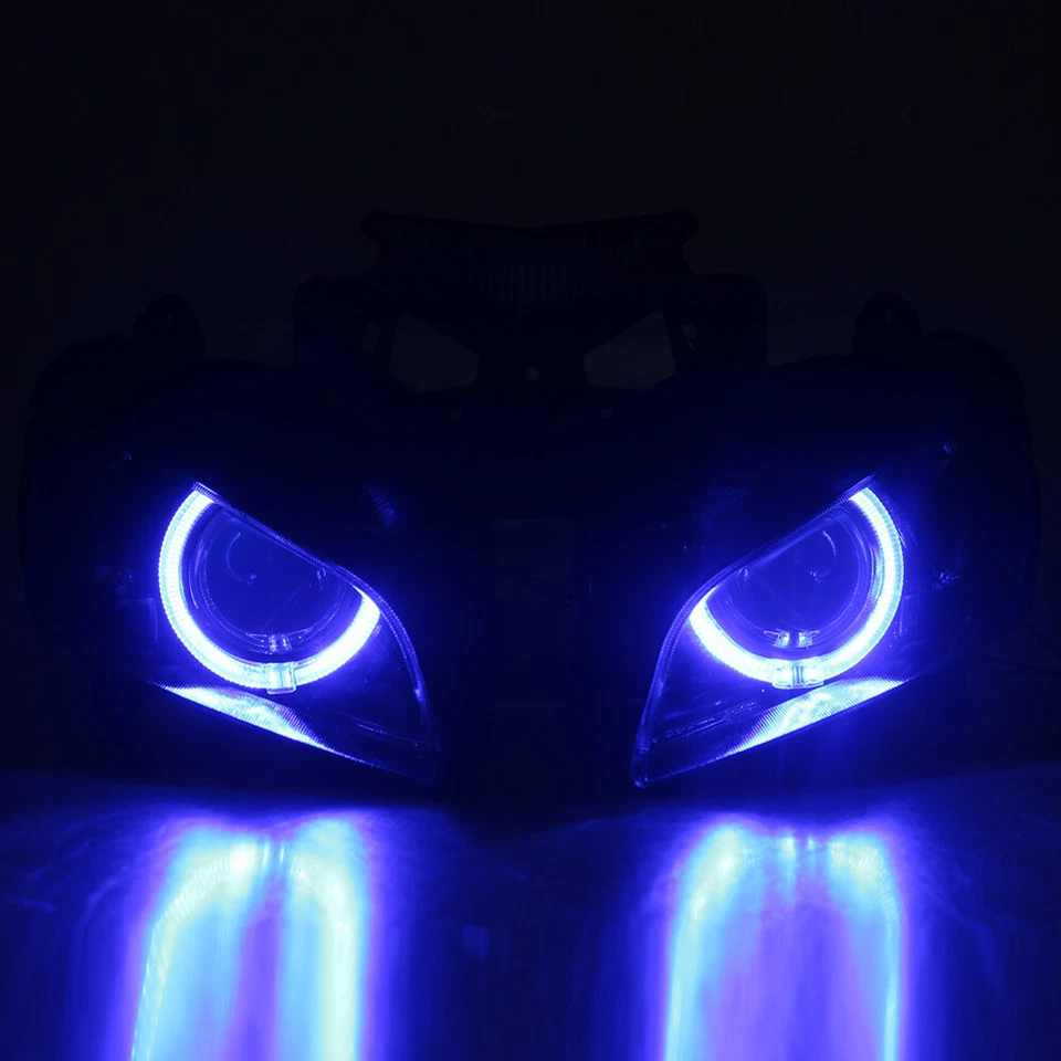 Conjunto de faros HID proyector ojo de ángel halo azul para Honda CBR1000 2004-2007 Foto 2 de 4