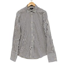 Oxford Dress Shirt Mens L Blue Stripe Slim Fit Organic Cotton Long Sleeve