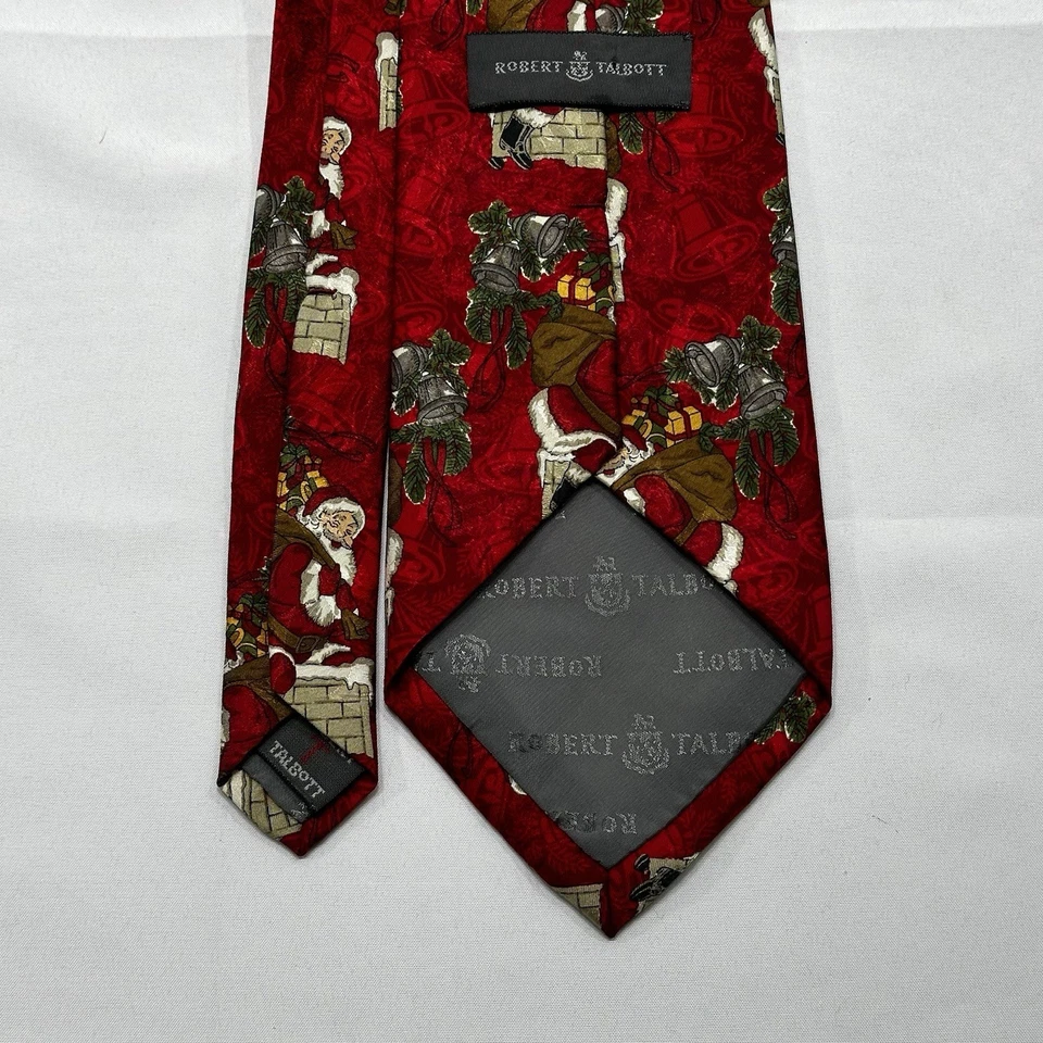 Vintage Robert Talbott Neck Tie 4"x57” Silk Santa Christmas Holiday Made In USA - Image 2 of 4