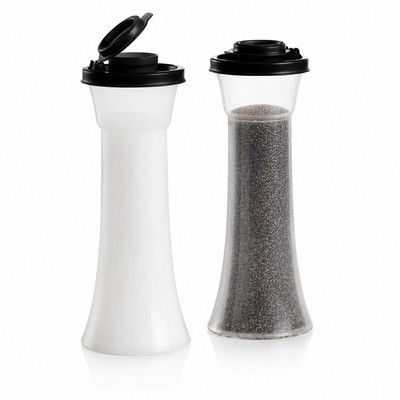 Tupperware New Large Hourglass Salt & Pepper Shakers Set Black Seal