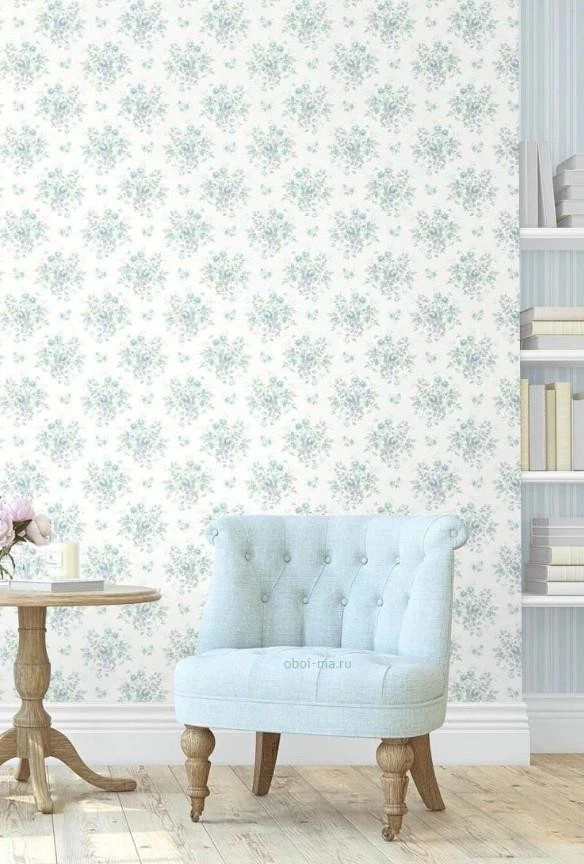 Обои дизайнерские синие и лавандовые розы на белом болте 60 кв. футов - Изображение 2 из 2