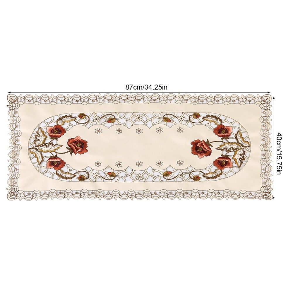 Red Floral Flower Hollow Embroidered Table Runner Tablecloth Cutwork Table Decor