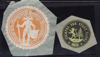Siegelmarken Polizeiverwaltung Bleicherode u. Stempel der Stadt Tanna