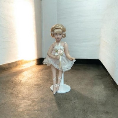 Bisque Porcelain Doll Blonde Poseable Ballerina  / 6'' tall with Stand