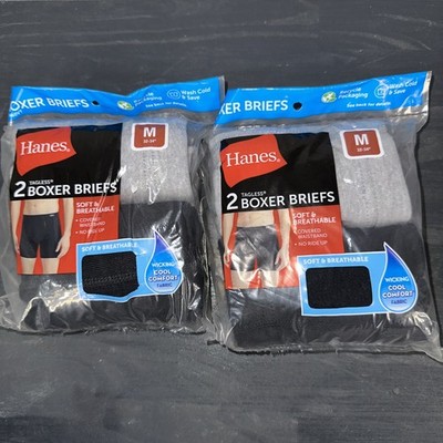 Lot Of 2 Men s Medium Hanes Tagless Wicking Boxer Briefs 2 Pack