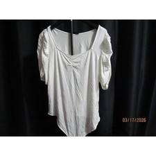 White Puffed Sleeve Sweetheart Neckline Ruched Bodysuit Womens Short Sleeve Top